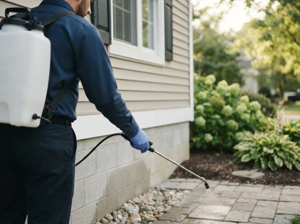 Pest control technician inspecting a home in Browns, IL